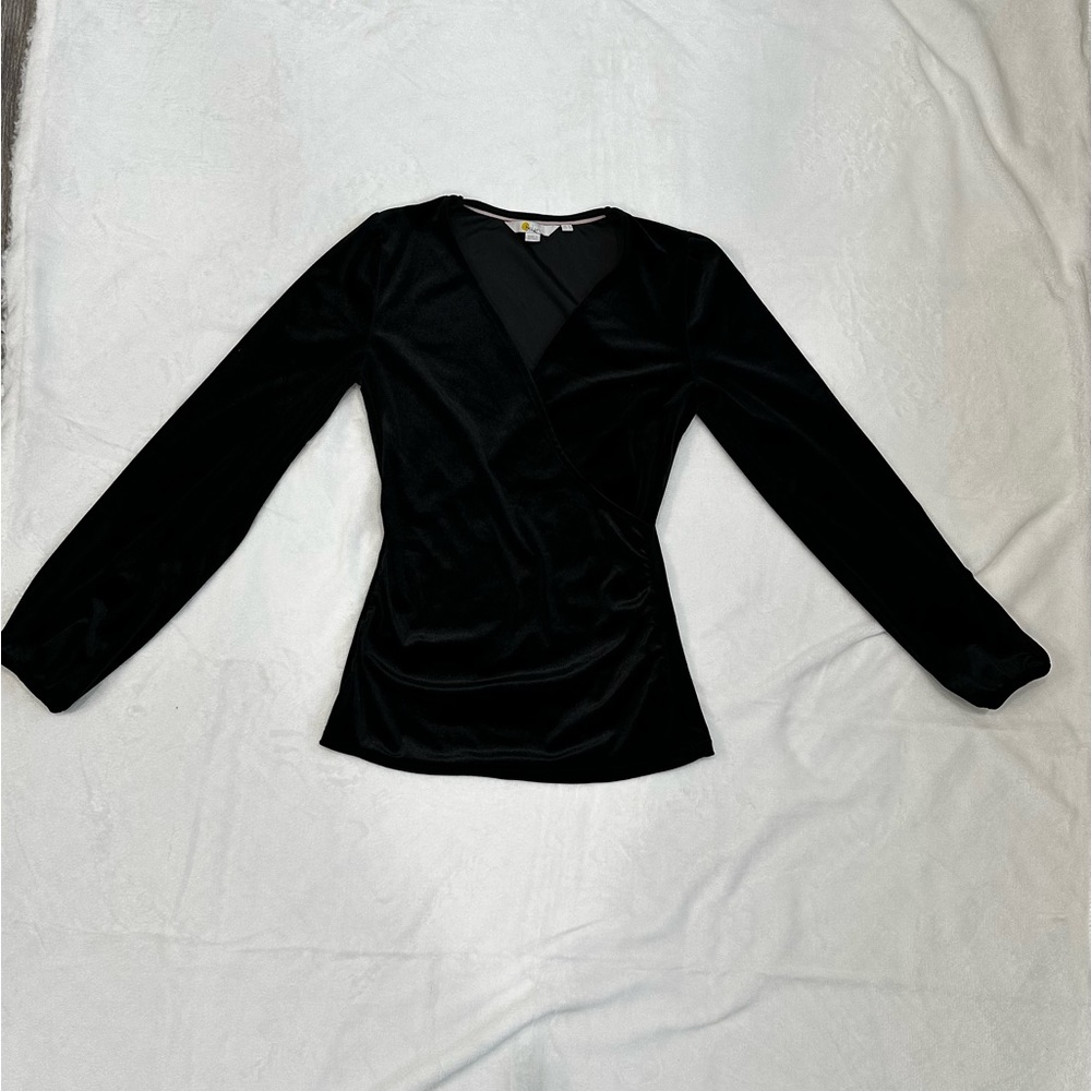 BODEN Ellie Velvet Wrap Top Women's Long Sleeve V Neck Color Black Size Us 2